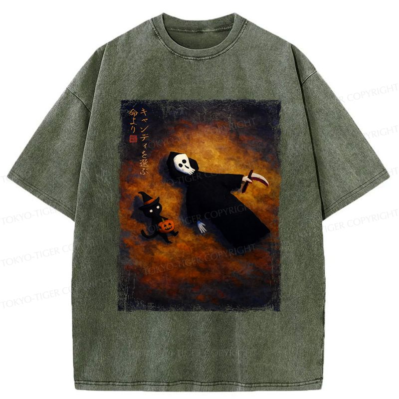 Japanese style skeleton cat tee