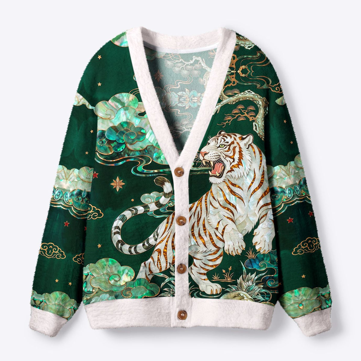 Kyoto-Lion Mighty Tiger Rises Ugly Cardigan Sweater