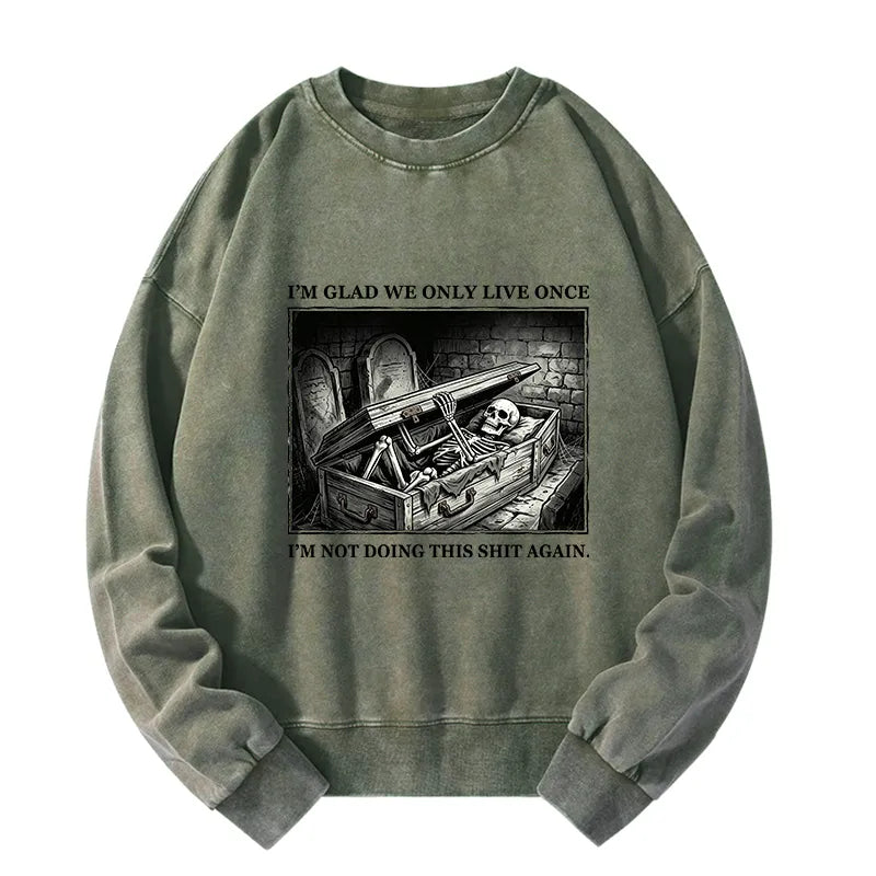 Kyoto-Lion Funny Coffin Skull Meme Washed Sweatshirt