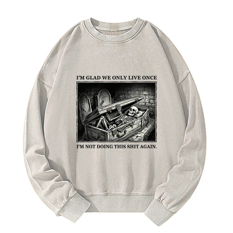 Kyoto-Lion Funny Coffin Skull Meme Washed Sweatshirt