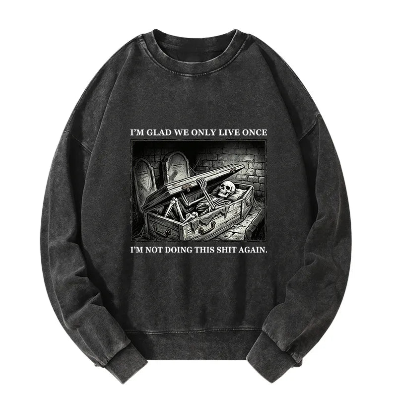 Kyoto-Lion Funny Coffin Skull Meme Washed Sweatshirt