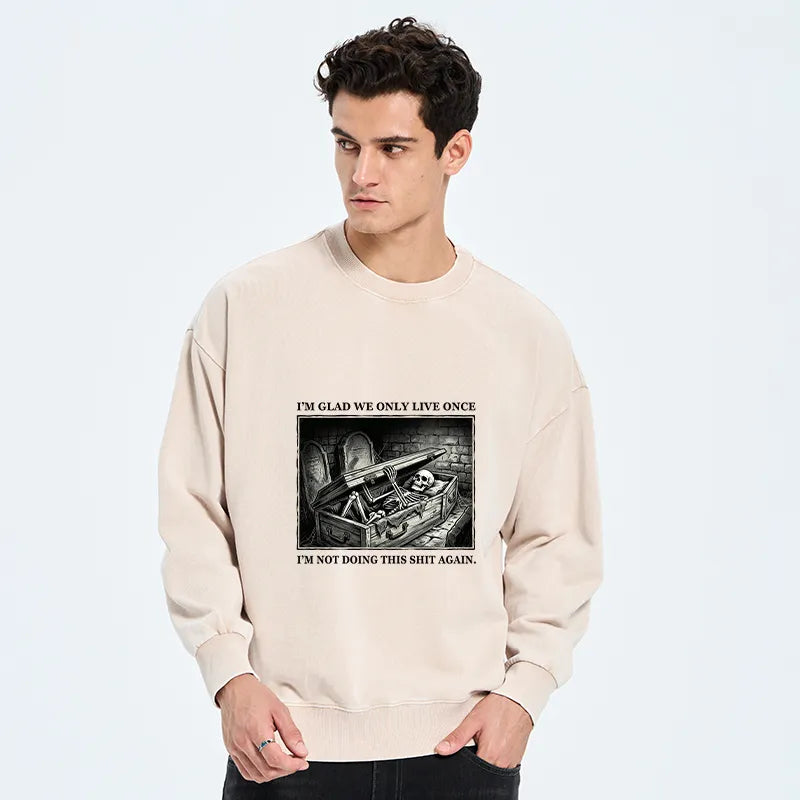 Kyoto-Lion Funny Coffin Skull Meme Washed Sweatshirt