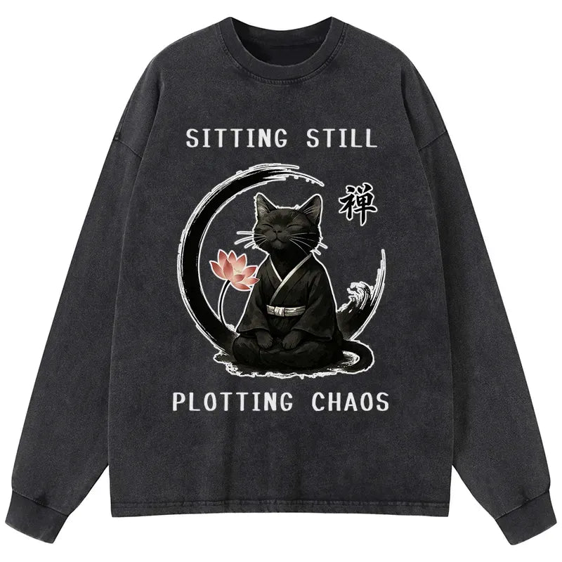 Japanese Zen Cat Long Sleeve T-Shirt