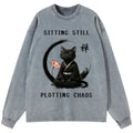 Kyoto-Lion Sitting still plotting chaos Calming Zen Cat Funny Washed Long Sleeve T-Shirt