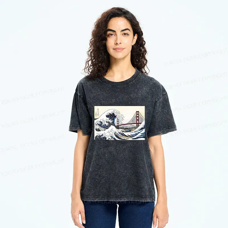 golden gate bridge ukiyo-e wave t-shirt