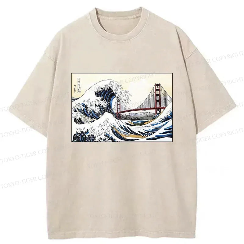 Kyoto-Lion Golden Gate Bridge And Waves Washed T-Shirt