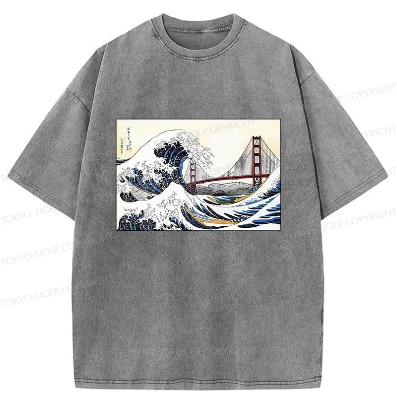 Kyoto-Lion Golden Gate Bridge And Waves Washed T-Shirt