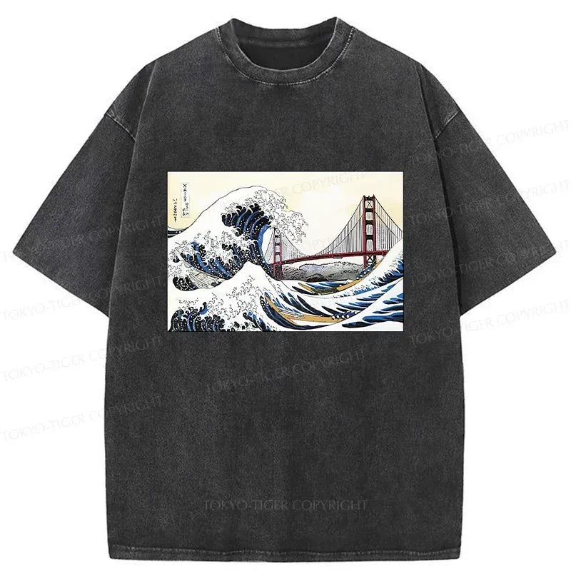 Kyoto-Lion Golden Gate Bridge And Waves Washed T-Shirt
