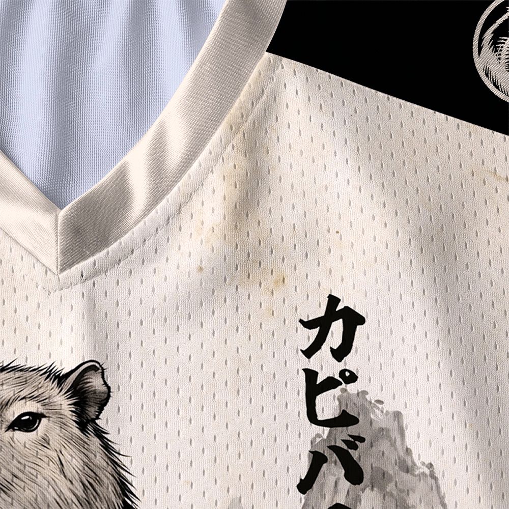 Kyoto-Lion Japanese Ink Art Capybara Samurai Paneled Long Sleeve Jersey
