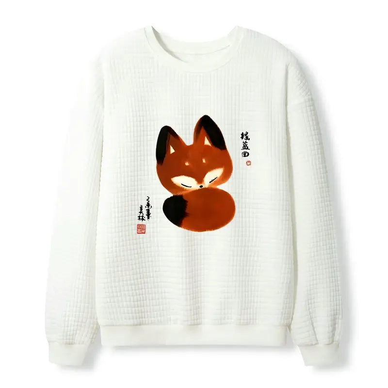 Kyoto-Lion Cute Fox Waffle Sweatshirt