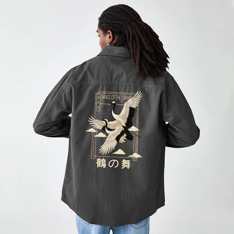 Kyoto-Lion Dance Of The Cranes Men's Corduroy Work Jacket