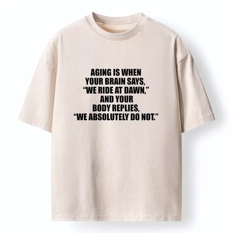 Kyoto-Lion Funny Aging Brain Body Meme Washed T-Shirt