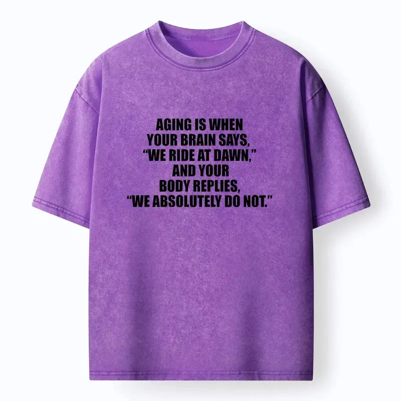 Kyoto-Lion Funny Aging Brain Body Meme Washed T-Shirt