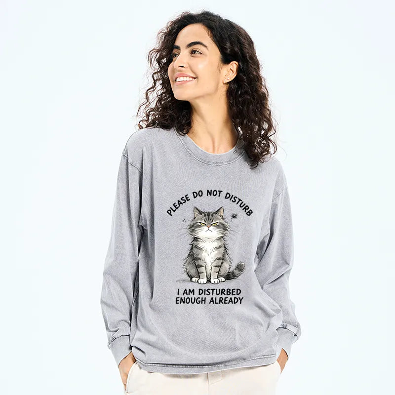 Kyoto-Lion Funny Cute Little Cat Meme Washed Long Sleeve T-Shirt