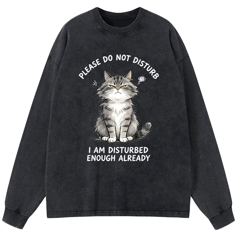 Kyoto-Lion Funny Cute Little Cat Meme Washed Long Sleeve T-Shirt