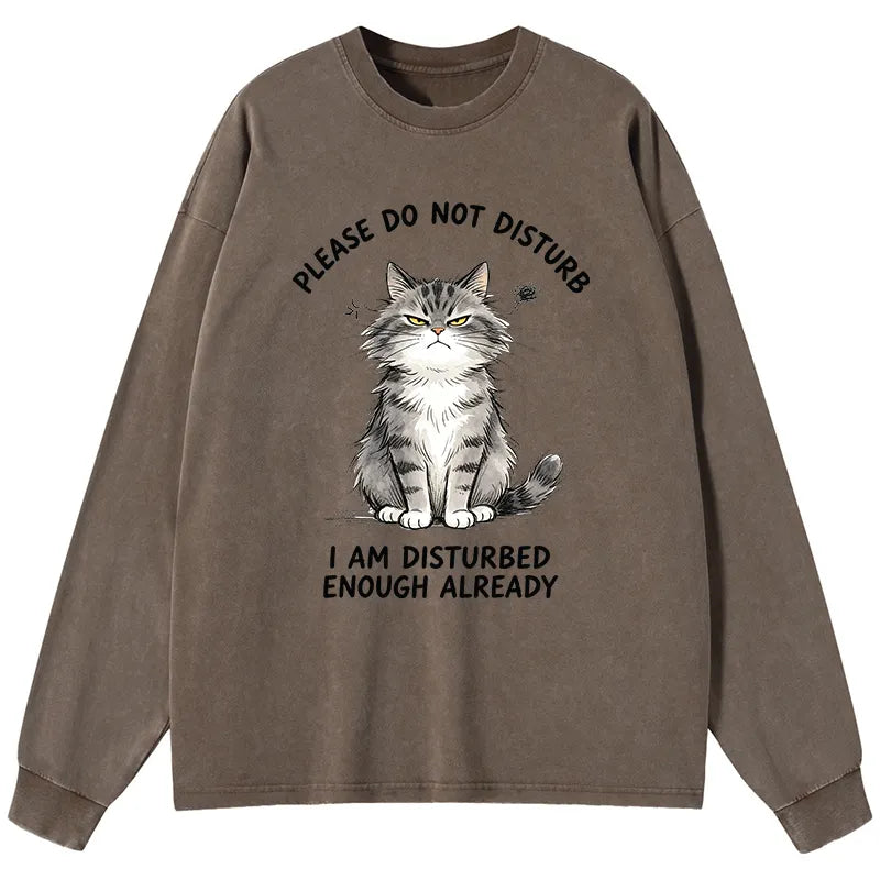 Kyoto-Lion Funny Cute Little Cat Meme Washed Long Sleeve T-Shirt