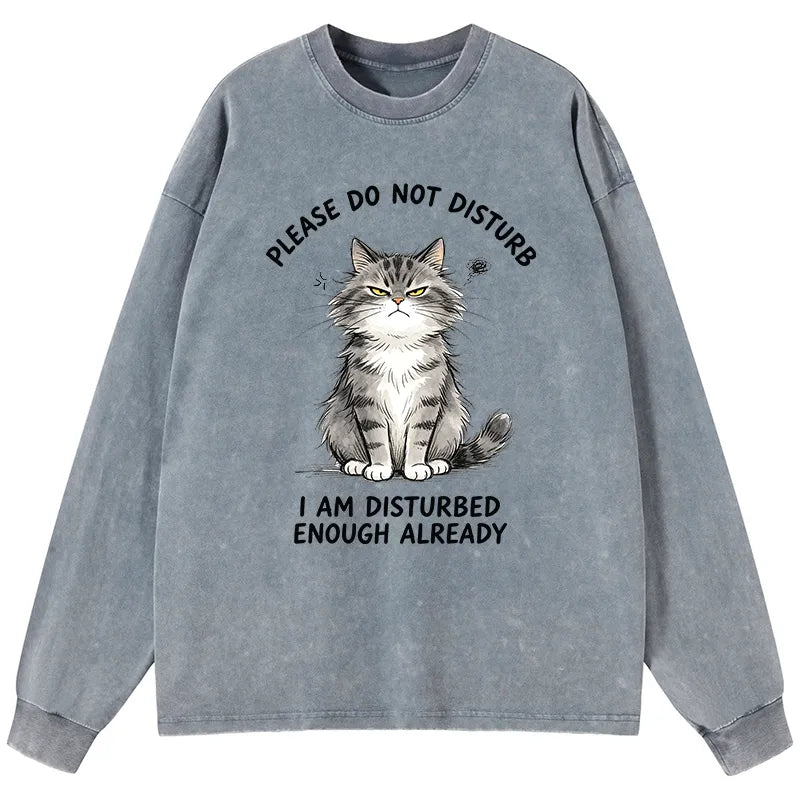 Kyoto-Lion Funny Cute Little Cat Meme Washed Long Sleeve T-Shirt