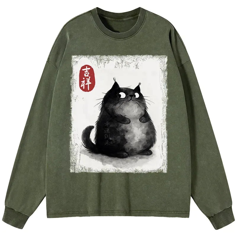 Vintage Japanese cat shirt for daily wear