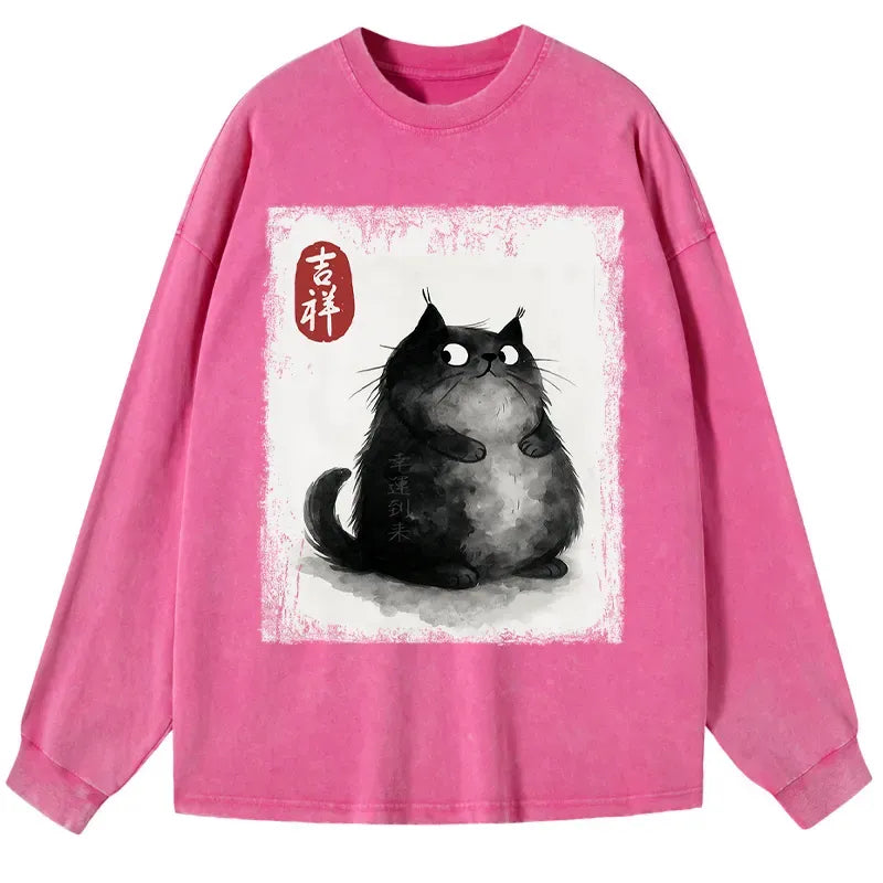 Vintage Japanese cat shirt for daily wear