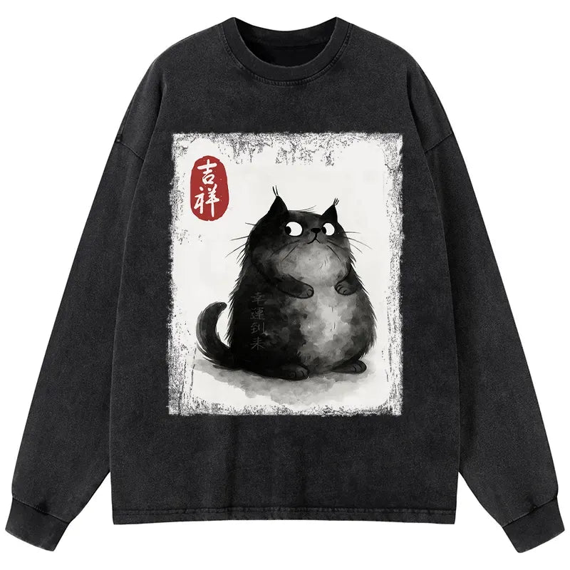 Vintage Japanese cat shirt for daily wear
