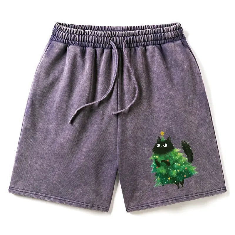 Kyoto-Lion Christmas Tree Cat Japan Washed Shorts