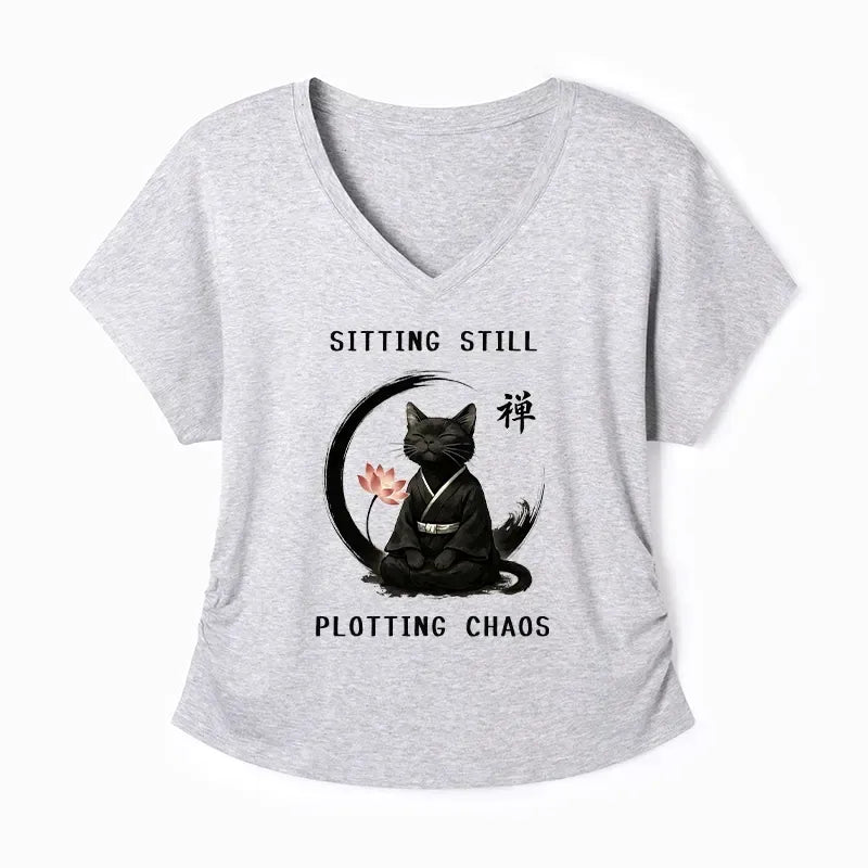 Kyoto-Lion Sitting still plotting chaos Calming Zen Cat Funny Modal Dolman Sleeve T-Shirt