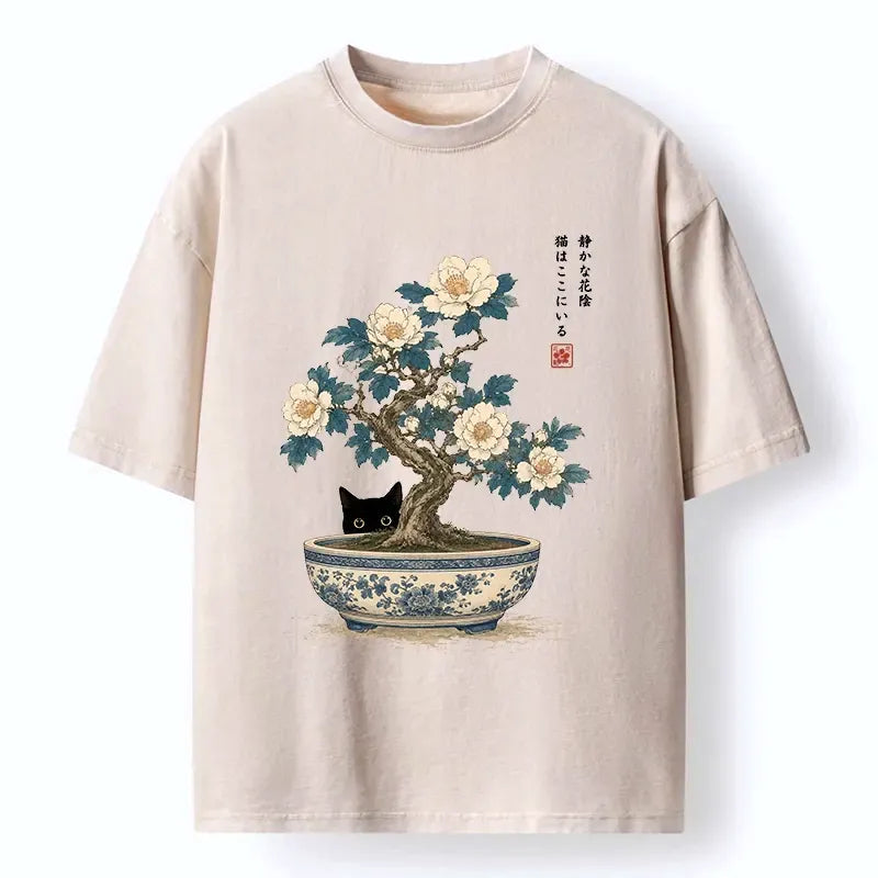 Bonsai cat washed tee for daily wear