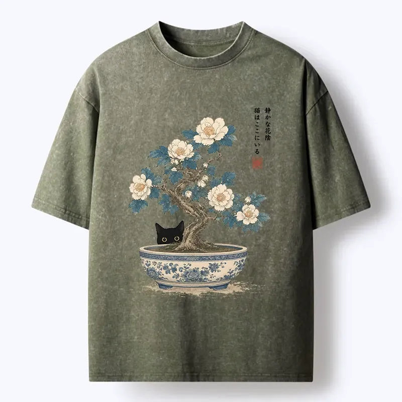 Japanese vintage black cat t-shirt