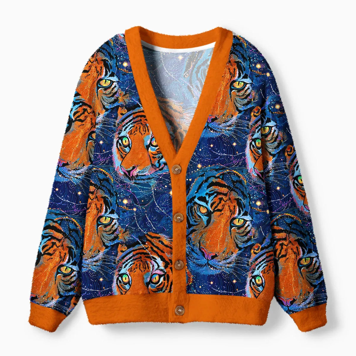 Kyoto-Lion Tiger: Aurora of the Wild Ugly Cardigan Sweater