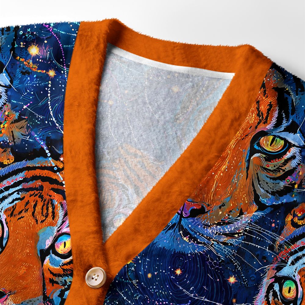 Kyoto-Lion Tiger: Aurora of the Wild Ugly Cardigan Sweater