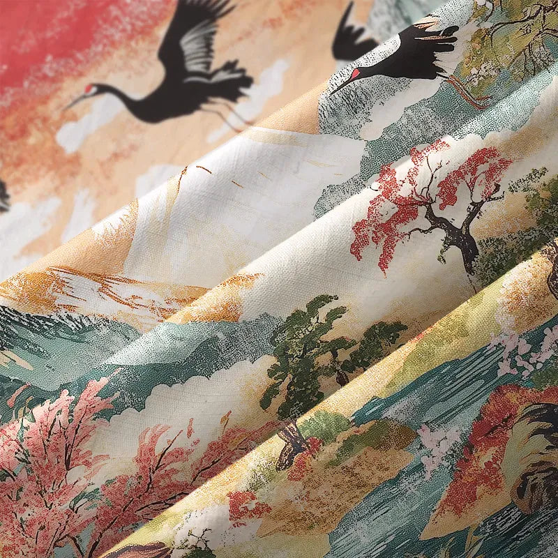 Kyoto-Lion Soaring Crane Vista Aloha Hawaiian Shirt