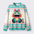 Kyoto-Lion Lucky Tile Cat Fuzzy Christmas Ugly Sweatshirt
