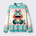 Kyoto-Lion Lucky Tile Cat Fuzzy Christmas Ugly Sweatshirt