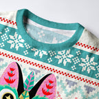 Kyoto-Lion Lucky Tile Cat Fuzzy Christmas Ugly Sweatshirt