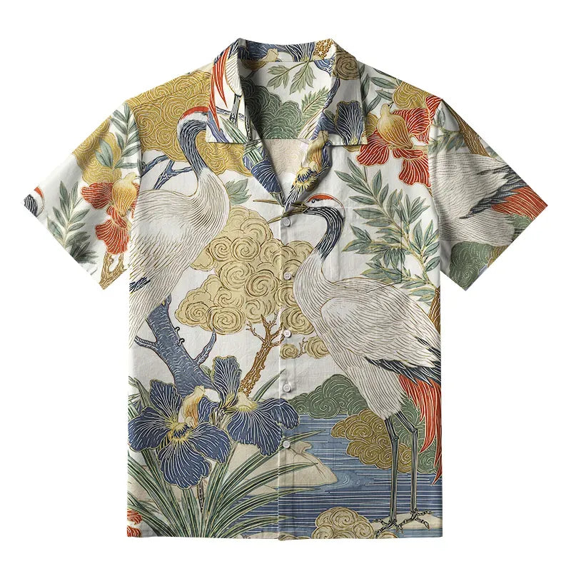 Japanese Red Crowned Cranes Aloha Shirt