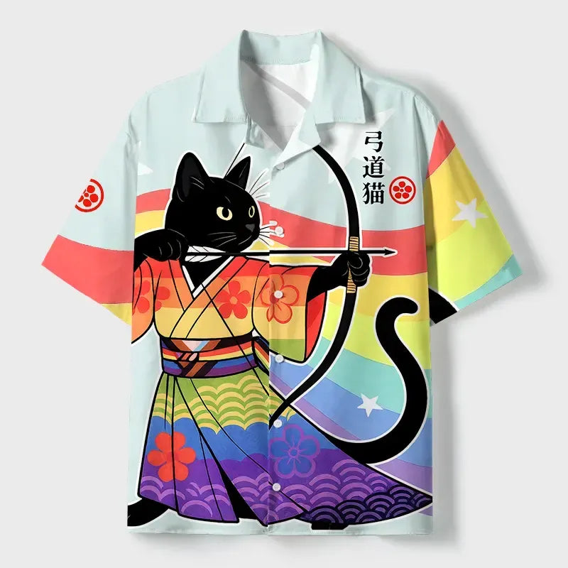 Cat Cuban Collar Shirt for Vacation