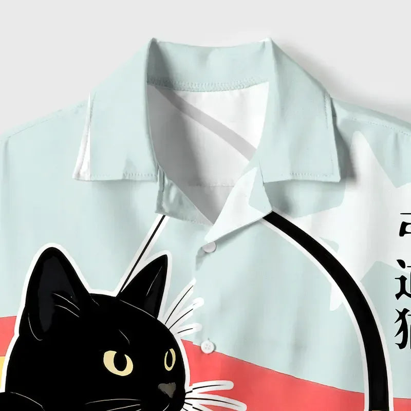 Cat Cuban Collar Shirt for Vacation
