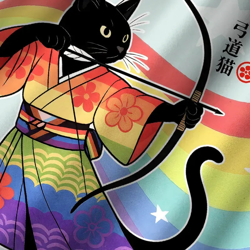 Kyoto-Lion Rainbow Kimono Cat Archery Cuban Collar Shirt