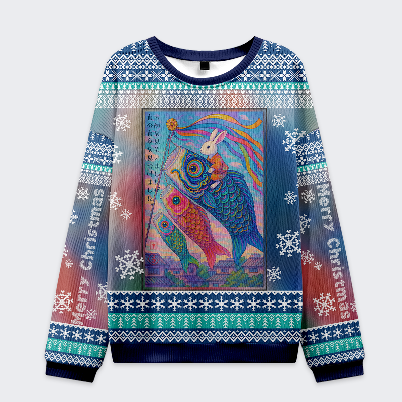 Kyoto-Lion Ukiyoe Rabbit Ride Carp Streamer Ugly Sweatshirt