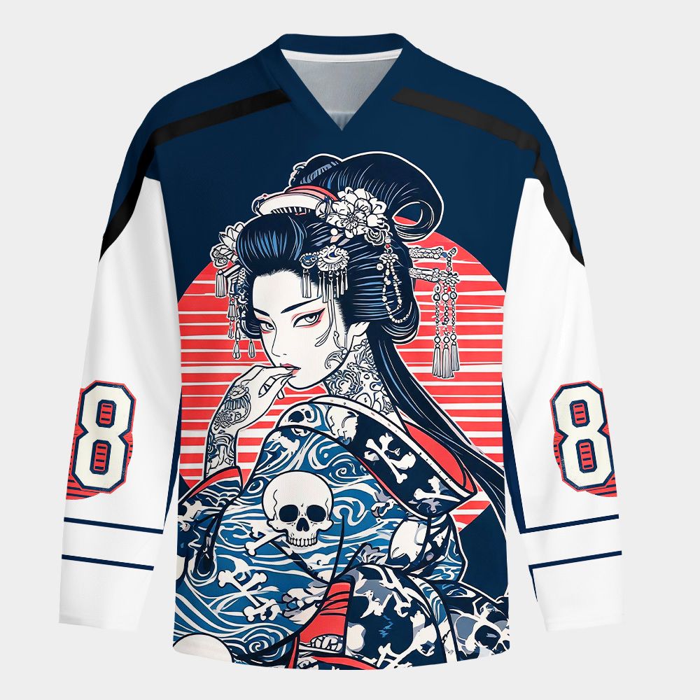 Kyoto-Lion Skeleton Sun Kimono Long-Sleeve Hockey Jersey