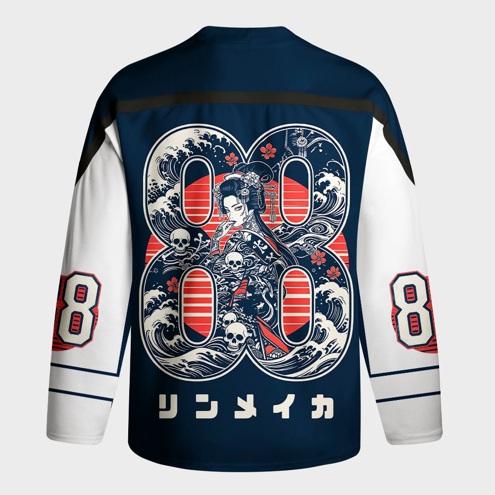 Kyoto-Lion Skeleton Sun Kimono Long-Sleeve Hockey Jersey