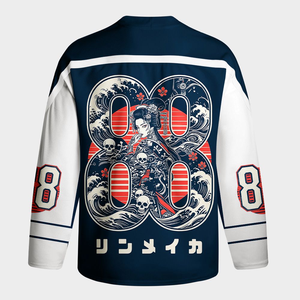 Kyoto-Lion Skeleton Sun Kimono Long-Sleeve Hockey Jersey