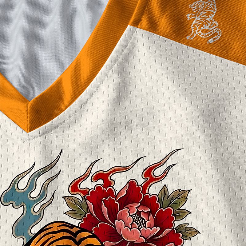 Kyoto-Lion Floral Tiger Art Paneled Long Sleeve Jersey