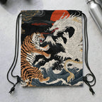 Kyoto-Lion Fight Between Dragon And Tiger Drawstring Backpack