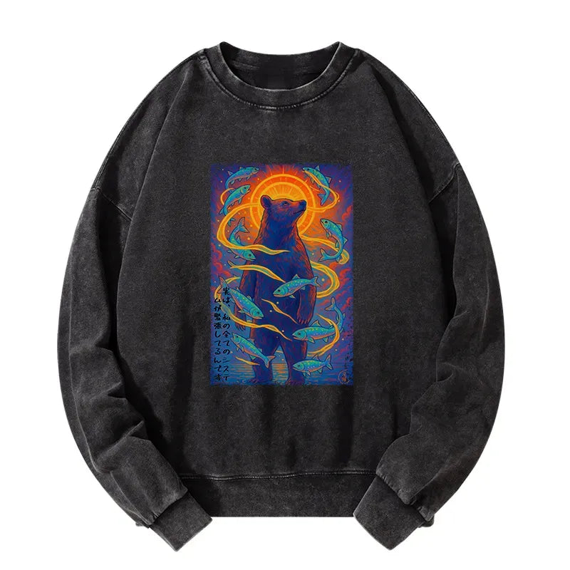 Washed Japanese Art Sweatshirt for Streetwear