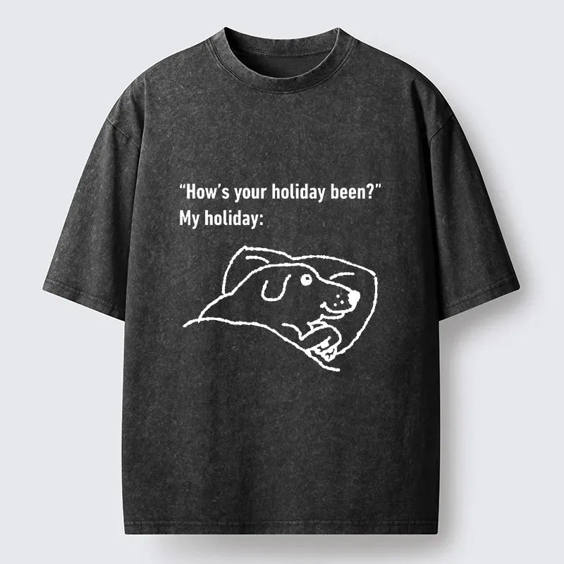 Kyoto-Lion Tired Dog After Long Holiday Break Washed T-Shirt