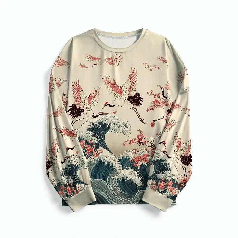 Kyoto-Lion Cranes Dancing On The Waves Family Pajama Sets