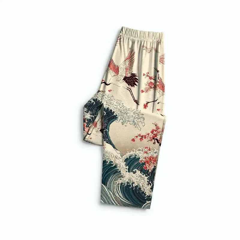 Kyoto-Lion Cranes Dancing On The Waves Family Pajama Sets