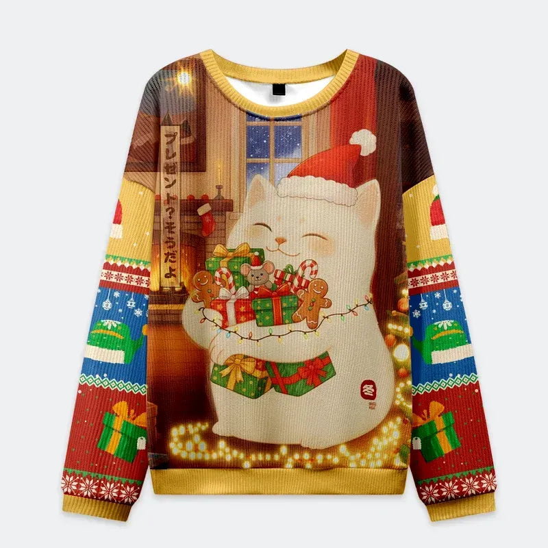 japanese cat christmas ugly sweatshirt
