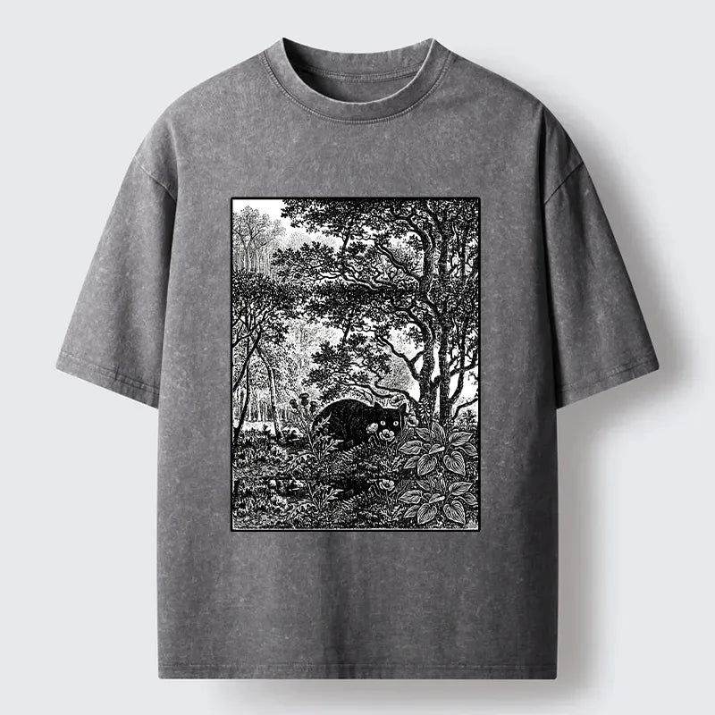Black Cat Forest Washed T-Shirt